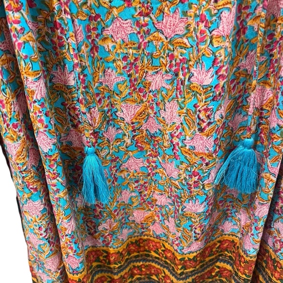 NATURAL LIFE Multicolor Floral Dara V Nexk Tunic Dress with Tassels Size XL - Picture 6 of 9